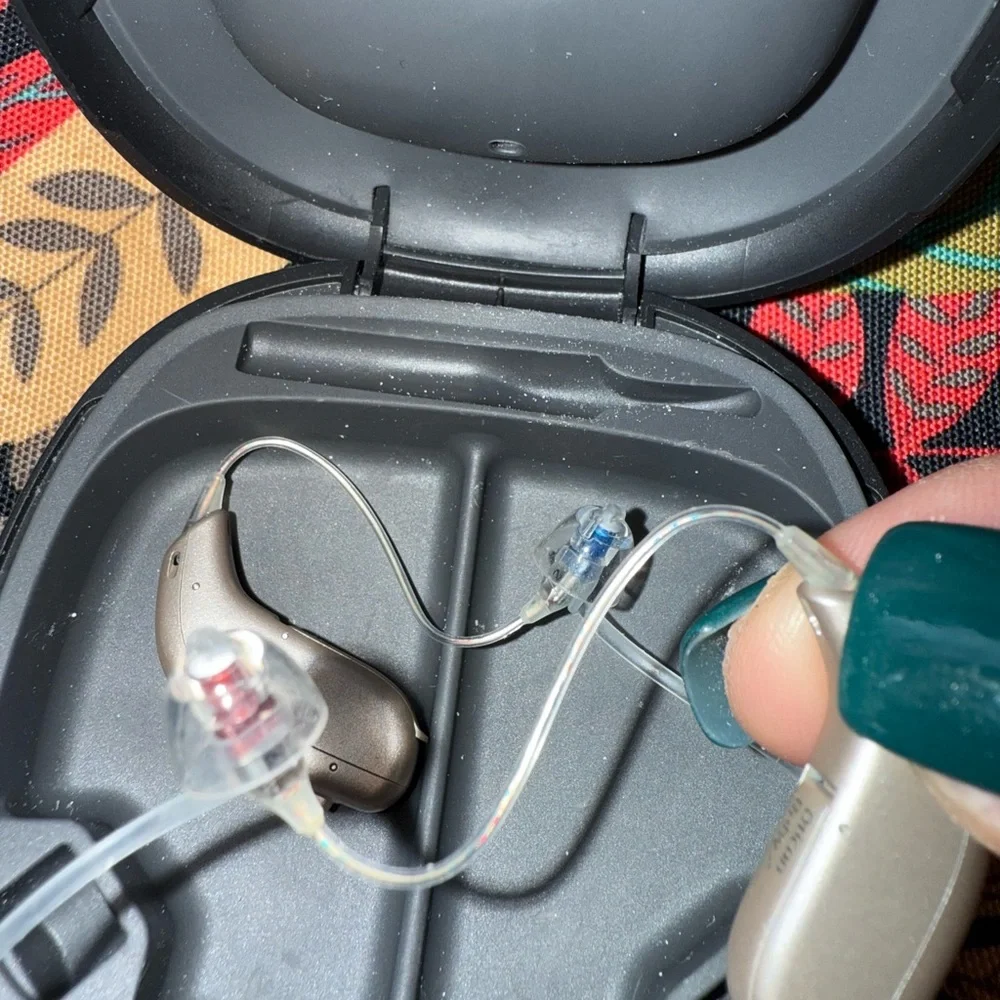 Oticon Black Hearing Aides with Cases